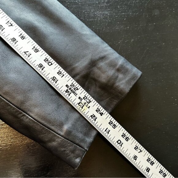 Avenue Black Genuine leather Longer Length Trench Coat Size 22 XL Oversized - Picture 4 of 10